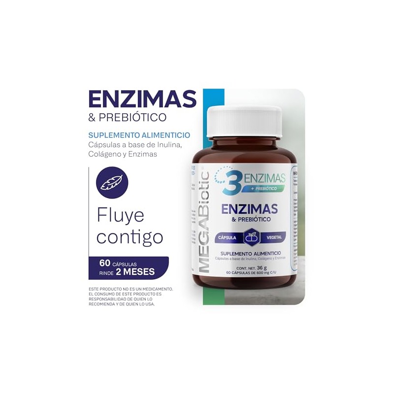 MegaBiotic Enzimas Digestivas Papaína, Bromelin|60 cápsulas|600mg p/porción
