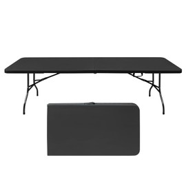 ICSPOID Portable Plastic Folding Table 4ft/6ft/8ft Heavy Duty White Black Picnic Dining Table Fold-in-Half for Camp Party Kitchen Indoor Outdoor