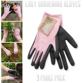 3 Pairs Lady Garden Work Gloves Pink Latex Rubber Palm Coated Multifunctional Abrasion Fit to Hand Gardening Housework (Medium)