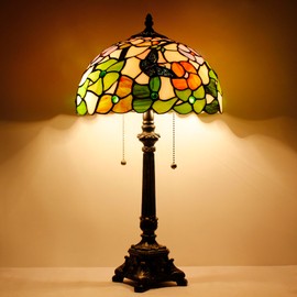 Tiffany Table Lamp Butterfly Flower Style Stained Glass Desk Lamp 12X12X21 Inches Reading Light