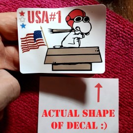 Polyester Opague Film SNOOPY DOG DECAL DIECUT RECTANGULAR 3" X 2" POLYESTER USA FLAG ACE PILOT NEW!