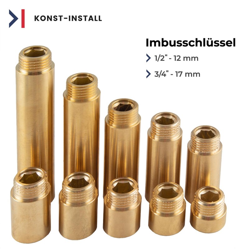 Extension Fitting, 1/2 Inch, 50 mm, Brass, Threaded Fitting, Suitable