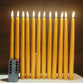 Ni-JASW Gold Flameless Taper Candles with Remote Timer, Flickering LED Battery Christmas Candlesticks Set of 12