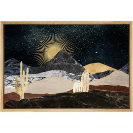 SIGNFORD Framed Canvas Print Wall Art Set Golden Marble Mountain Sun Range Nature Wilderness Illustrations Modern Art Farmhouse/Country Landscape for Living Room, Bedroom, Office - 24x36 Natural