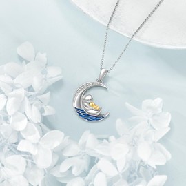 VONALA Otter Necklace 925 Sterling Silver Cute Otter Animal Necklace Ocean Wave Otter Jewelry for Women Mother Wife Mother's Day Christmas