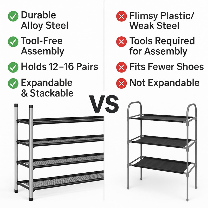 USTECH 4-Tier Expandable Shoe Rack Adjustable & Stackable Metal Shoe