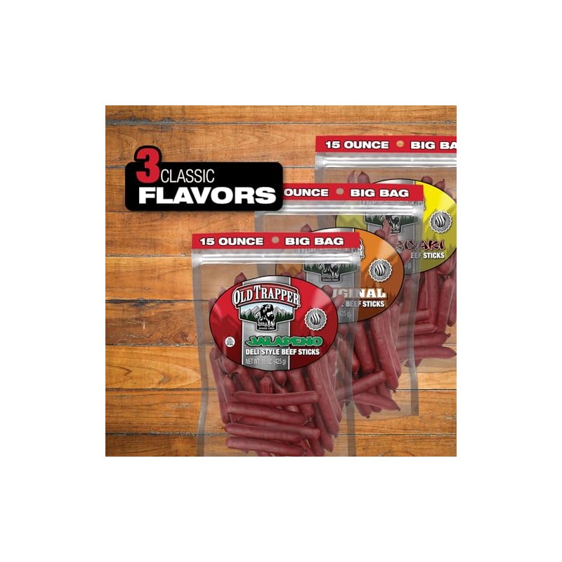 Old Trapper Deli-Style Beef Sticks, Jalapeño Flavor, 15-Ounce Package, Spicy