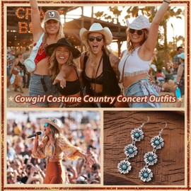 Long Dangle Earrings for Women Western Turquoise Boho Silver Statement Jewelry