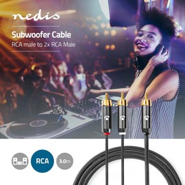 NEDIS Subwoofer cable - RCA plug - gold-plated - 3 m - round - aluminium - anthracite/grey