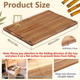 24 x 16 Inch Large Acacia Cutting Board for Kitchen Foldable Charcuterie Board Cheese Platter Serving Tray Food Prep and Serving Platter with Functional Groove for Meat Cheese Appetizers