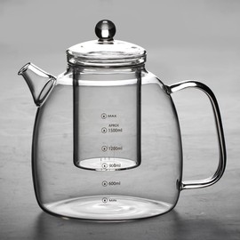 high borosilicate glass kettle with scale markings, a 2000ml water bottle, and a tea kettle capable of filtering ice water or boiling water (Panda [Teapot] Glass Lid+Glass filter screen)