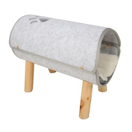 Cat Tunnel Bed, Soft Comfortable Elevated Cat Tunnel Bed with Plush Cushion with Wooden Legs Pet Felt Tunnel Bed with Wooden Legs for Cat and Small Dogs Washable Cat Play Tunnel