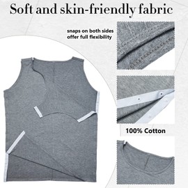 2 Pcs Post Surgery Shirt Unisex Shoulder Surgery Shirts Left and Right Side Snap Access Breathable Cotton Recovery Tank Top(X Large,Blue, Gray)