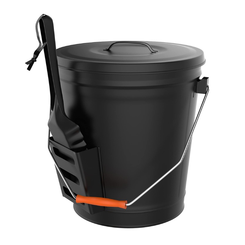 Ash Bucket - 4.75-Gallon Metal Bucket with Lid and Shovel