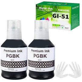 FANSHENG GI51 Ink Compatible with Canon GI-51 ink refill bottles for Pixma G1520 G1530 G1560 G2520 G2560 G2570 G3520 G3560 G4570 (2 Pack, Black x 2)