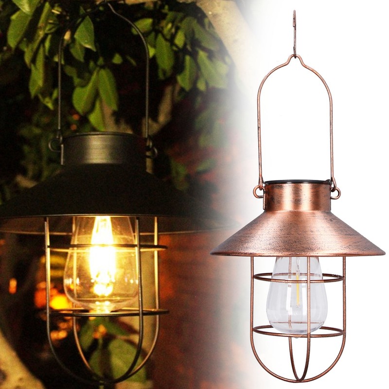 Solar Hanging Light Decorative Iron Frame LED Outdoor Retro Lantern