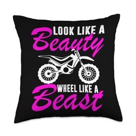 Motorcross riding gifts for woman Look Beauty Wheel Like a Beast Motocross Girl Throw Pillow, 18x18, Multicolor