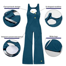OEAK Womens Flare Jumpsuit Tummy Control Cutout Romper Workout Outfits Sleeveless Unitard Seamless One Piece Backless Bodycon Blue M