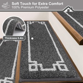 BEQHAUSE Stair Treads for Wooden Steps Non Slip Washable Carpet Stair Treads with Reusable Residue Free Backing Soft Polyester Stair Mats Indoor for Kids Elders and Dogs 9”x28”,4pcs,Dark Grey