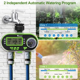 Yardeen 2 Outlet Garden Digital Electronic Water Timer Irrigation Controller for Garden Yard, Green