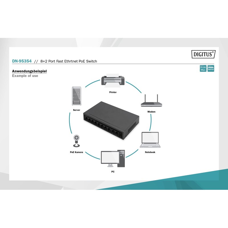 DIGITUS PoE Network Switch - 10 Port - Fast Ethernet