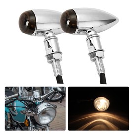 JMTBNO 2x Motorcycle Mini Indicator Light E-Approved Halogen Bullet Aluminium Chrome 12 V for Cruiser Chopper Bobber Cafe Racer Scooter Quad Bike