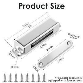 4 Pcs Magnetic Door Catch 150lb Stainless Steel Heavy Duty Strong Magnetic Cabinet Magnets for Closure Wardrobe Closet Cupboard Kitchen Bathroom Room Automatic(3.74 Inch)