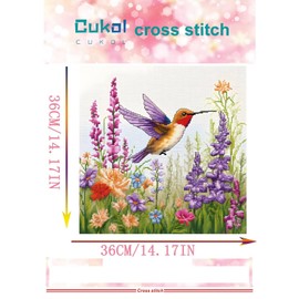 cukol cukol Cross Stitch Set, Pre-Printed Hummingbird, Embroidery Templates, Embroidery Pictures, Pre-Printed Cross Stitch Embroidery Kit, Animal Cross Stitch Embroidery Kit, Embroidery Set, Adult