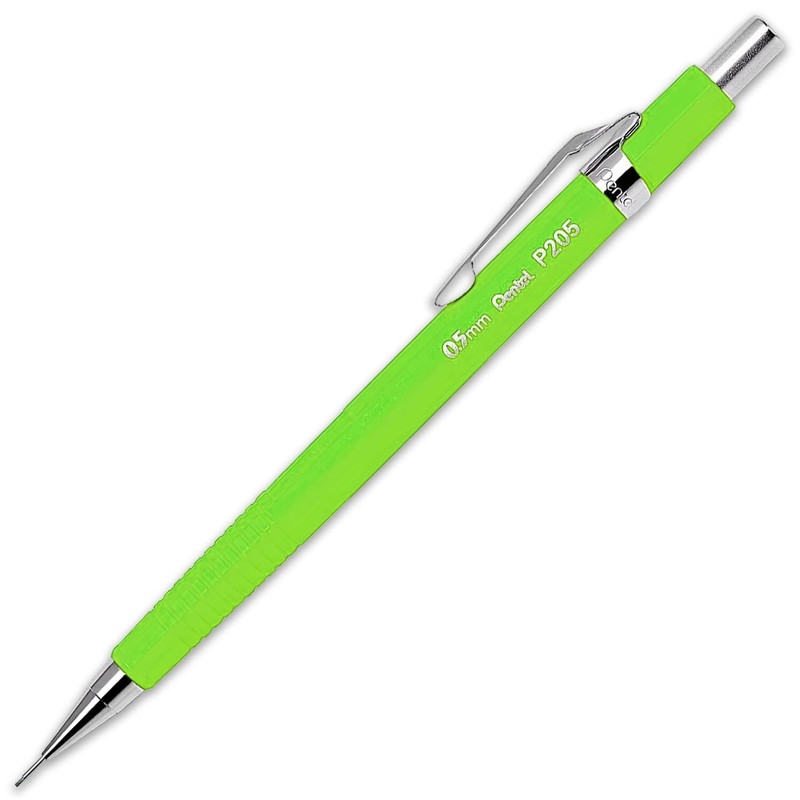 Pentel P205-97C Fluorescent Single Mechanical Pencil + 12 Hi-Polymer HB