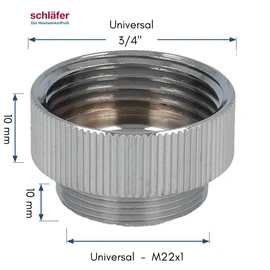 Schläfer 617010 - Reducer Premium 3/4 Inch Female Thread to M22 x 1 Male Thread in Chrome - Chrome-plated Adapter to Reduce to M22 x 1 for Shower Hoses Made of High-Quality Brass
