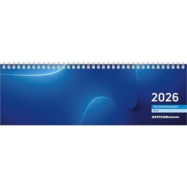 Tischquerkalender blau 2026 - 32x10,5 cm - 1 Woche auf 2 Seiten - Bürokalender mit Monatsübersichten - Stundeneinteilung 7 - 20 Uhr - 176-0015