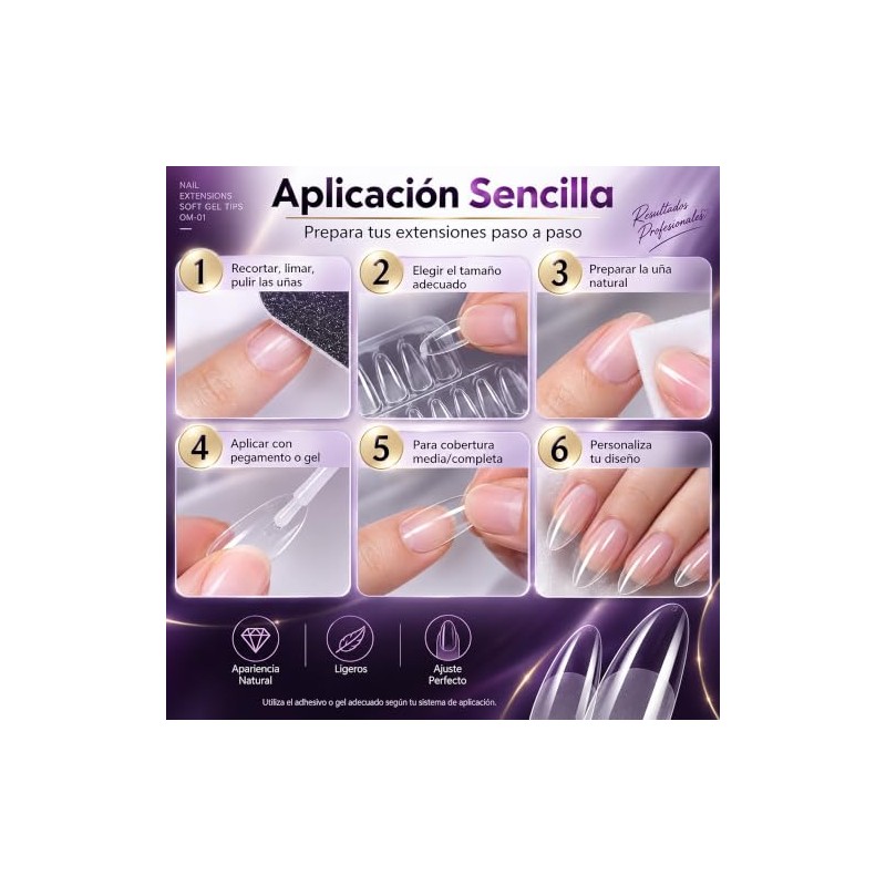 240 Piezas Tips para Uñas Soft Gel, Uñas Postizas Transparentes