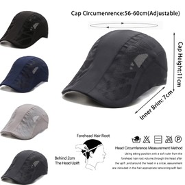 Baynetin Men's Peaked Cap, Flat Cap, Adjustable Quick-Drying Mesh, Breathable Beret Cap, Gatsby Newsboy Flat Cap, Men's Beret Cap, Cabbie Cap, darkgray