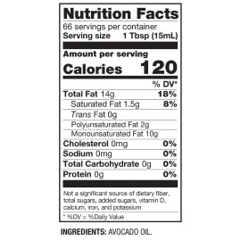 BetterBody Foods 100% Pure Avocado Oil Naturally Refined Cooking Oil Non-GMO Paleo & Keto, 500ml*