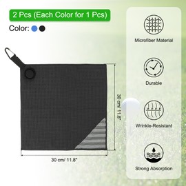 PATIKIL 12"x12" Magnetic Golf Towel with Wire Cleaning Cloth, 2 Pack Microfiber Waffle Pattern Towels with Magnet and Clip for Golf Carts Clubs Golfing Gear, Black/Blue