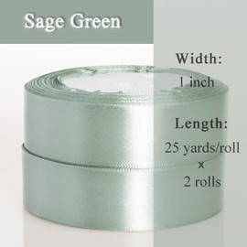 ATRBB 1 Inch Sage Green Satin Ribbon, 50 Yards Solid Fabric Ribbon for Gift Wrapping, Bouquets, Wedding and Home Decor, 25 Yards/roll x 2 Rolls