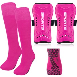 Youth Soccer Shin Guards Soccer Socks for Kids Youth, Shin Defender Shin Guards Protective Gear Soccer Shin Pads Socks Equipment for Kids, Boys, Girls, Teenagers (Pink, L Size)