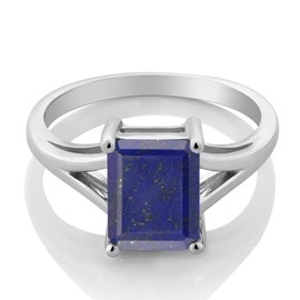 Gem Stone King Classic Split Shank Design Solitaire Engagement Ring for Women | 925 Sterling Silver | Emerald Cut 9X7MM Gemstone Birthstone | Wedding Engagement Anniversary Promise Ring | Size 5-9