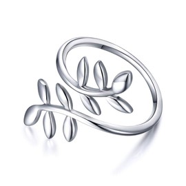 Leaf Olive Ring for Women S925 Sterling Silver Adjustable Wrap Open Ring 6