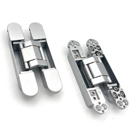 VOLUKA 2 Pack Hidden Door Hinges, 6 inch 3-Way Adjustable Concealed Hinges Zinc Alloy 180 Degree Swing Invisible Door Hinges (Silver)
