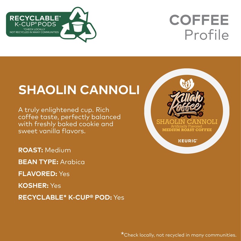 Killah Koffee Shaolin Cannoli, Keurig Single-Serve K-Cup Pods, Flavored Coffee,