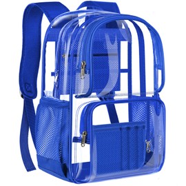 PAMANO Clear Backpack Heavy Duty Transparent See Through Bag for College Work Travel Security,Blue