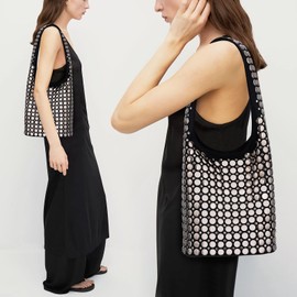 YFGBCX Vegan Leather Tote Bag Studded Purses for Women Y2K Purse Fall Hobo Bag Portuguese Stud Shoulder Handbag, Black