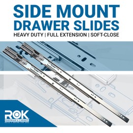 10 Pairs of Rok Hardware Heavy Duty 22 inch (559mm) Soft Close Side Mount Drawer Slides Full Extension Ball Bearing Sliding Rails, 100 lb Capacity Glides, Zinc Plated, 4587122H-10
