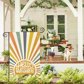 AVOIN colorlife Hello Sunshine Classic Garden Flag 12x18 Inch Double Sided Outside, Summer Party Holiday Burlap Yard Outdoor Decoration