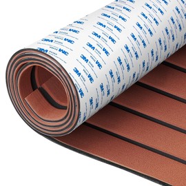 Fullfire Marine Flooring for Boat, Boat Flooring EVA Foam Decking Sheet Faux Teak Boat Floor with Self-Adhesive Backing Carpet for Jon Boats Yacht Kayak RV Floor 94" x 24" Dark Brown with Black Lines