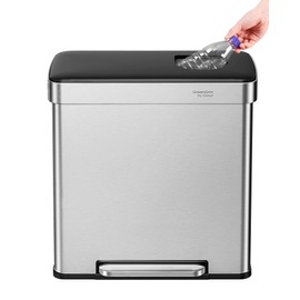 Cesun Kitchen Trash Can, 2 x 8 Gallon Dual Compartment Trash and Recycle Bin Combo, Double Stainless Steel Step Garbage Can with Lid, Recycling Push Flap, Removable Inner Buckets, 30L+30L