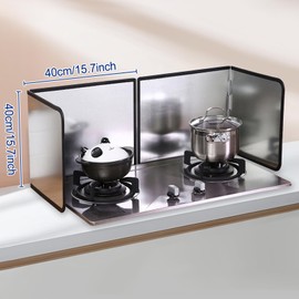 KorsiKato 2 Pieces 2 Sided Grease Splatter Guard Foldable Splatter Guard for Stove Stainless Steel Oil Splatter Screens Backsplash for Wall Gas Range Frying Pan Camping(Size:15.7×15.7inches)