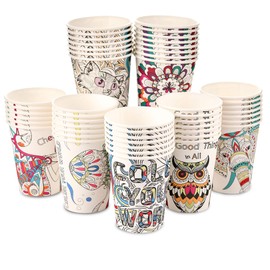 Art Kups [1200 Pack - 8 oz] Compostable Paper Cups | Disposable Paper Coffee Cups | Water Paper Cups, Hot Cocoa, Cold Beverage | Rolled Rims, Recyclable | Juice Paper Cups | Full Box