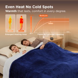 Bedsure Electric Blanket King Size - Dual Control Heated Blanket King Size, Fast Heating with 10 Time Settings & 10 Heat Settings, Warm Gift for Grandma (100x90 inches, Pageant Blue)